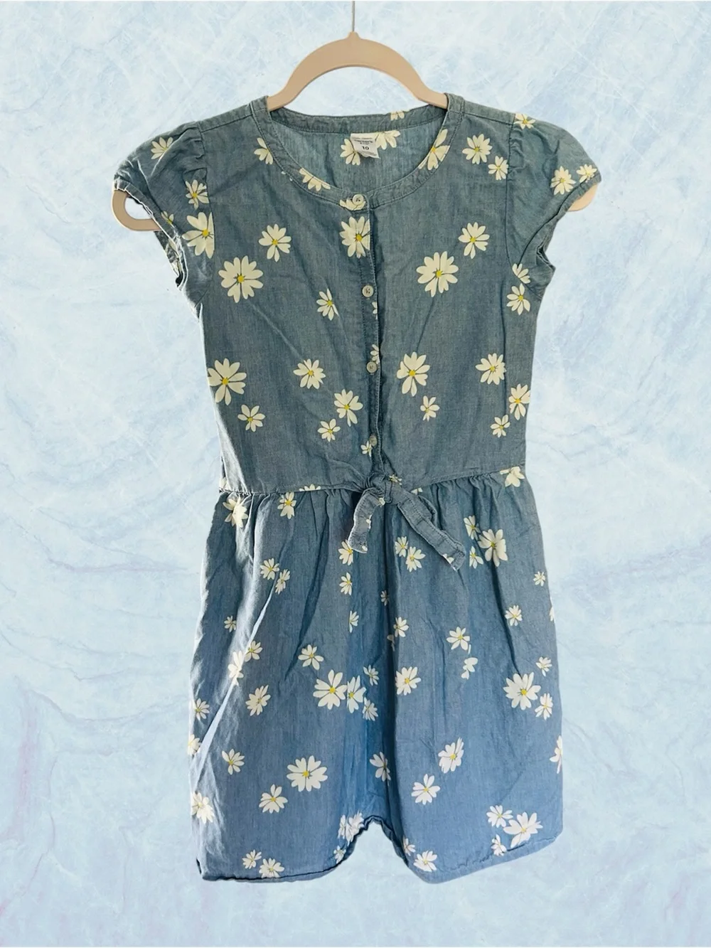 Carter's Blue Daisy & Cream Floral Tie-Waist Kids Dresses
